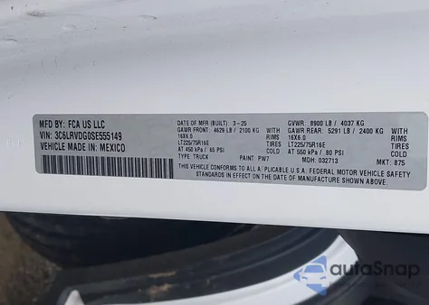 2025 Ram Promaster 2500 Tradesman High Roof 159 Wb W/Pass Seat z USA, uszkodzony, nr VIN 3C6LRVDG0SE555149